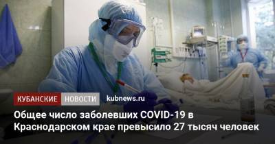 Общее число заболевших COVID-19 в Краснодарском крае превысило 27 тысяч человек