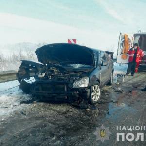 На трассе в Запорожской области легковушка столкнулась с грузовиком: есть пострадавшие. Фотофакт