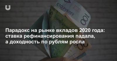 Парадокс на рынке вкладов 2020 года: ставка рефинансирования падала, а доходность по рублям росла