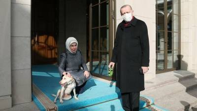 Президент и первая леди Турции впервые показались с собакой из приюта