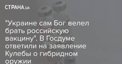 "Украине сам Бог велел брать российскую вакцину". В Госдуме ответили на заявление Кулебы о гибридном оружии