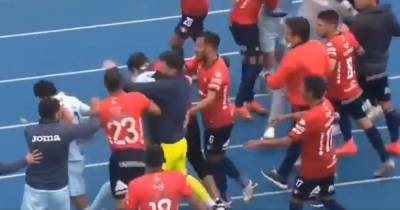 В Боливии футболисты устроили грандиозную потасовку во время матча (видео)