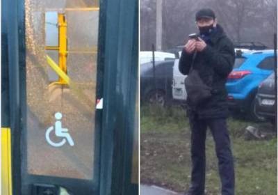В Киеве мужчину не пустили в троллейбус и он разбил транспорту дверь