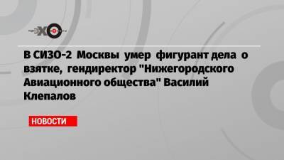 В СИЗО-2 Москвы умер фигурант дела о взятке, гендиректор «Нижегородского Авиационного общества» Василий Клепалов