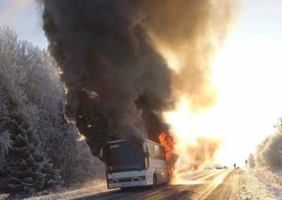 В Прикамье на трассе сгорел пассажирский автобус