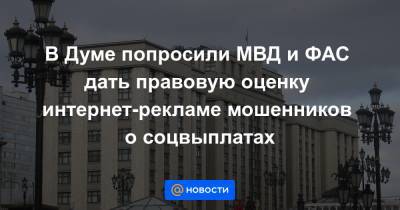 В Думе попросили МВД и ФАС дать правовую оценку интернет-рекламе мошенников о соцвыплатах