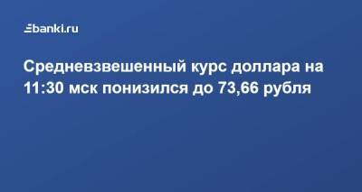 Средневзвешенный курс доллара на 11:30 мск понизился до 73,66 рубля
