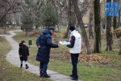 Молодогвардейцы Дагестана раздали махачкалинцам медицинские маски и мандарины