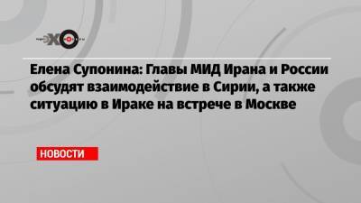 Елена Супонина: Главы МИД Ирана и России обсудят взаимодействие в Сирии, а также ситуацию в Ираке на встрече в Москве