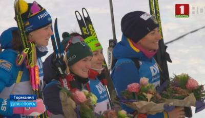 Ирина Кривко попала в цветочную церемонию в спринтерской гонке в Оберхофе