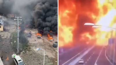 Взрыв бензовоза на трассе в Китае попал на видео