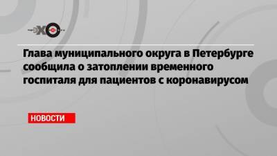 Глава муниципального округа в Петербурге сообщила о затоплении временного госпиталя для пациентов с коронавирусом