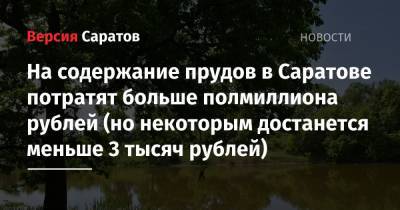 На содержание прудов в Саратове потратят больше полмиллиона рублей (но некоторым достанется меньше 3 тысяч рублей)