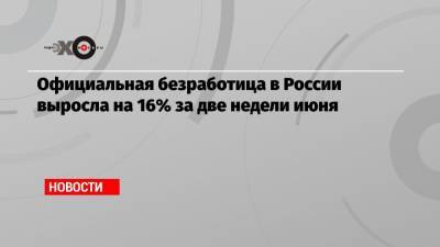 Официальная безработица в России выросла на 16% за две недели июня