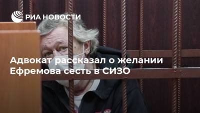 Адвокат рассказал о желании Ефремова сесть в СИЗО