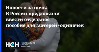 Новости за ночь: В России предложили ввести отдельное пособие для матерей-одиночек