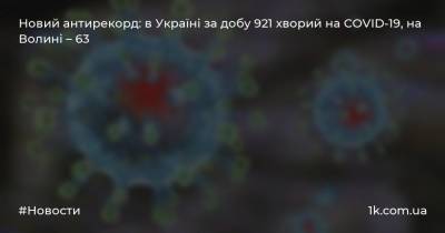 Новий антирекорд: в Україні за добу 921 хворий на COVID-19, на Волині – 63