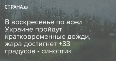 В воскресенье по всей Украине пройдут кратковременные дожди, жара достигнет +33 градусов - синоптик