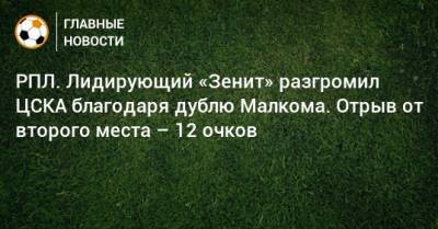 РПЛ. Лидирующий «Зенит» разгромил ЦСКА благодаря дублю Малкома. Отрыв от второго места – 12 очков
