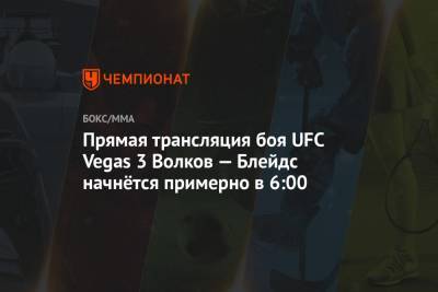 Прямая трансляция боя UFC Vegas 3 Волков — Блейдс начнётся примерно в 6:00