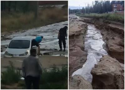 В Улан-Удэ ливнем затопило дороги и дворы