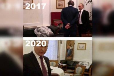В Кремле объяснили, что за портрет Путина уже три года лежит в его кабинете на диване