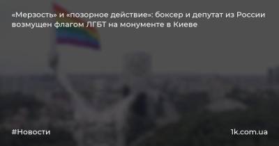 «Мерзость» и «позорное действие»: боксер и депутат из России возмущен флагом ЛГБТ на монументе в Киеве