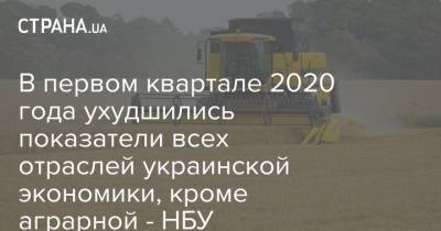 В первом квартале 2020 года ухудшились показатели всех отраслей украинской экономики, кроме аграрной - НБУ
