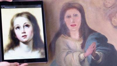 Неумелый реставратор превратил редкую картину с Богородицей в карикатуру