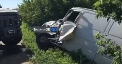Под Харьковом столкнулись военный автомобиль и микроавтобус, который от удара отбросило в кусты