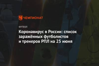 Коронавирус в России: список заражённых футболистов и тренеров РПЛ на 25 июня