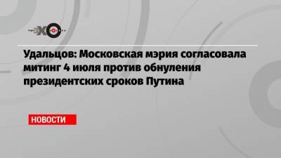 Удальцов: Московская мэрия согласовала митинг 4 июля против обнуления президентских сроков Путина