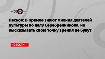 Песков: В Кремле знают мнения деятелей культуры по делу Серебренникова, но высказывать свою точку зрения не будут