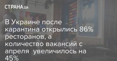 В Украине после карантина открылись 86% ресторанов, а количество вакансий с апреля увеличилось на 45%