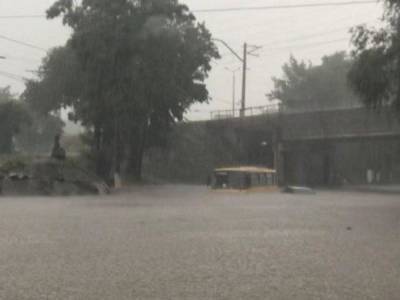 В Мариуполе сильный ливень затопил улицы и транспорт