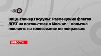 Вице-спикер Госдумы: Размещение флагов ЛГБТ на посольствах в Москве — попытка повлиять на голосование по поправкам