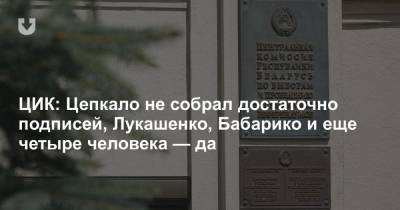 ЦИК: Цепкало не собрал достаточно подписей, Лукашенко, Бабарико и еще четыре человека — да