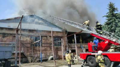 Крупный пожар произошел на территории магазина в центре Нальчика