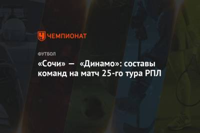 «Сочи» — «Динамо»: составы команд на матч 25-го тура РПЛ