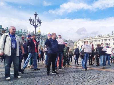 Петербуржцы на Дворцовой площади выстроились в шеренгу в знак протеста против поправок