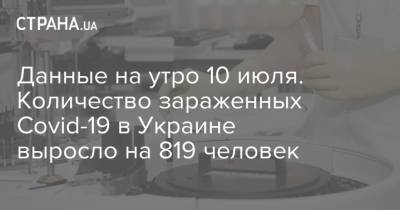 Данные на утро 10 июля. Количество зараженных Covid-19 в Украине выросло на 819 человек