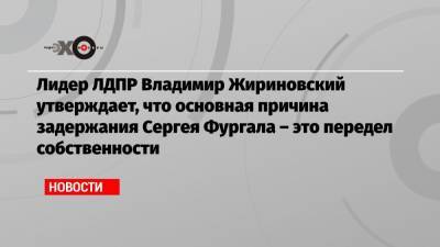 Лидер ЛДПР Владимир Жириновский утверждает, что основная причина задержания Сергея Фургала – это передел собственности