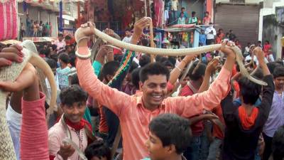 Змеиный ритуал провели жители Индии.