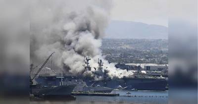 Пожар и взрывы на корабле ВМС США: пострадали как минимум 18 моряков (видео)