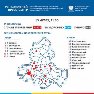 Карта распространения новых случаев COVID-19 по территории Ростовской области
