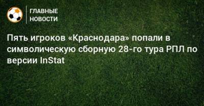 Пять игроков «Краснодара» попали в символическую сборную 28-го тура РПЛ по версии InStat