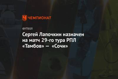 Сергей Лапочкин назначен на матч 29-го тура РПЛ «Тамбов» — «Сочи»