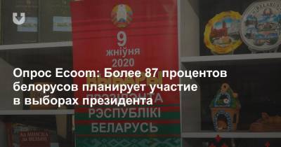 Опрос Ecoom: Более 87 процентов белорусов планирует участие в выборах президента