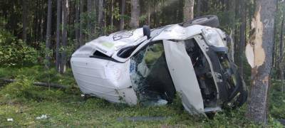 Автомобиль улетел в кювет и врезался в дерево на трассе в Карелии