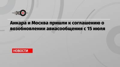 Анкара и Москва пришли к соглашению о возобновлении авиасообщения с 15 июля